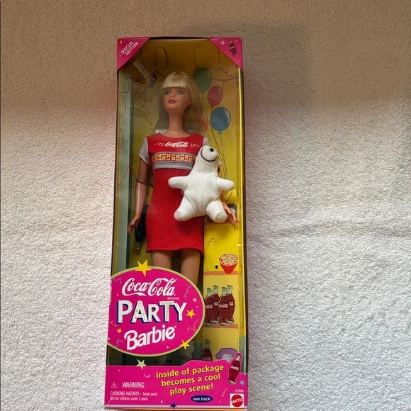 1998 Coca Cola Party Barbie: Special Edition Mattel with Polar Bear Collector - Picture 1 of 5